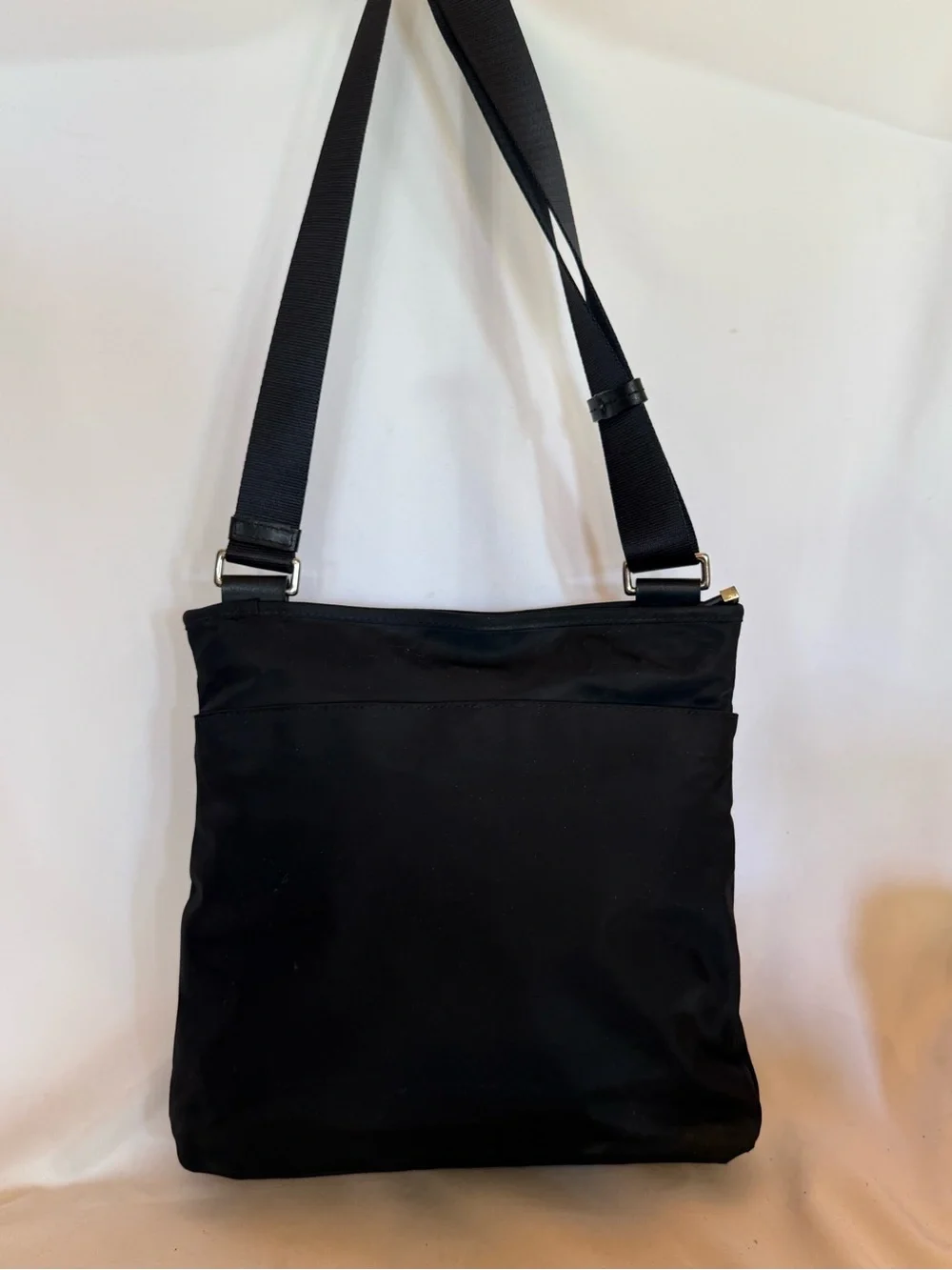 Tumi Black Nylon Messenger Crossbody with Silver Accents